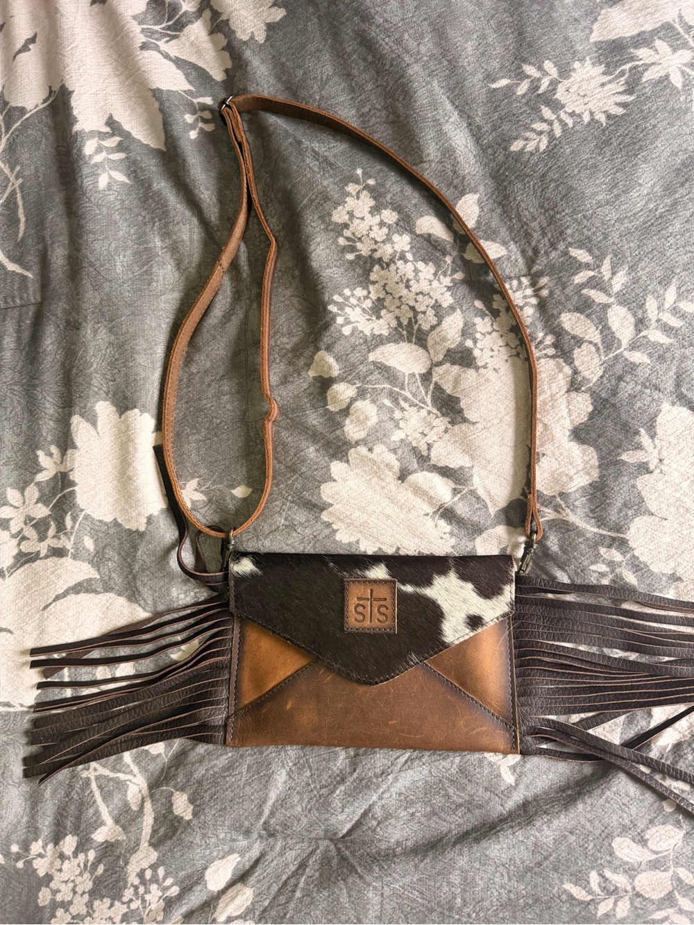 STS Ranchwear Brown and Black Cowhide Fringe Crossbody